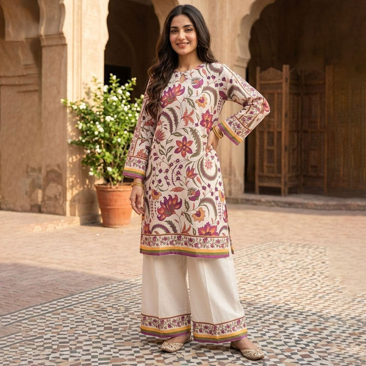 WOMEN'S FLOWER PRINTED LAWN 2 PCS SUIT