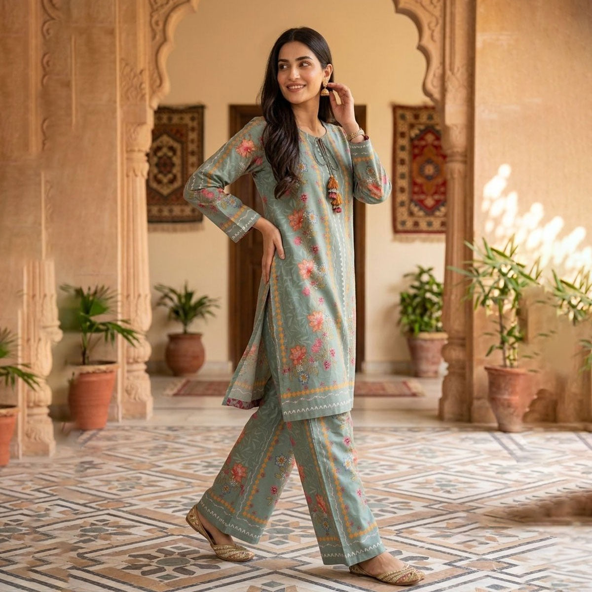 WOMEN'S FLORAL PRINTED LAWN 2 PCS SUIT