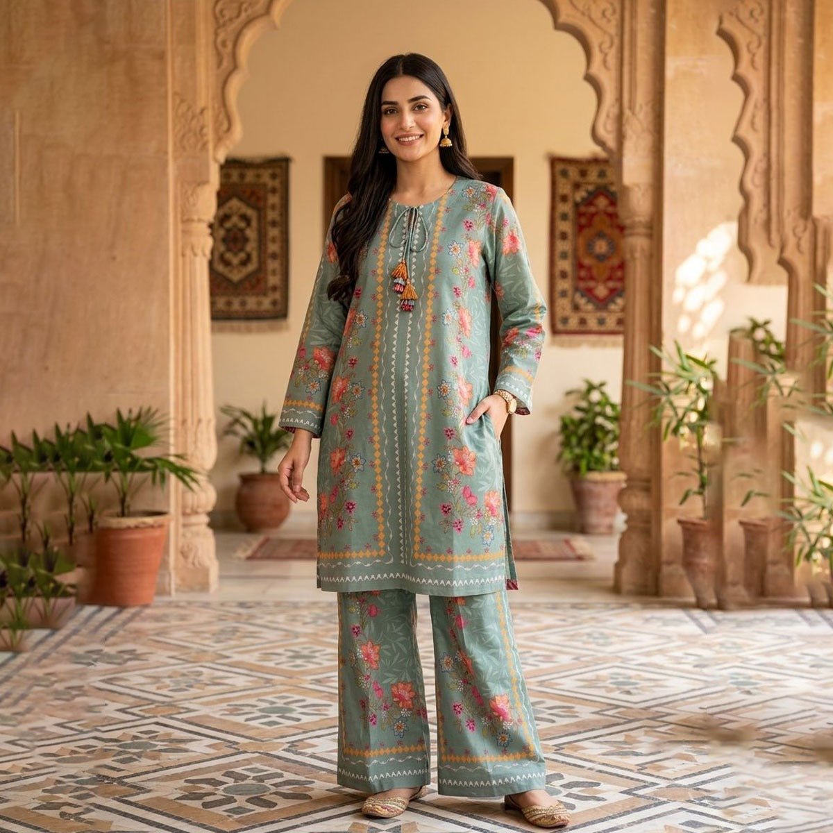 WOMEN'S FLORAL PRINTED LAWN 2 PCS SUIT
