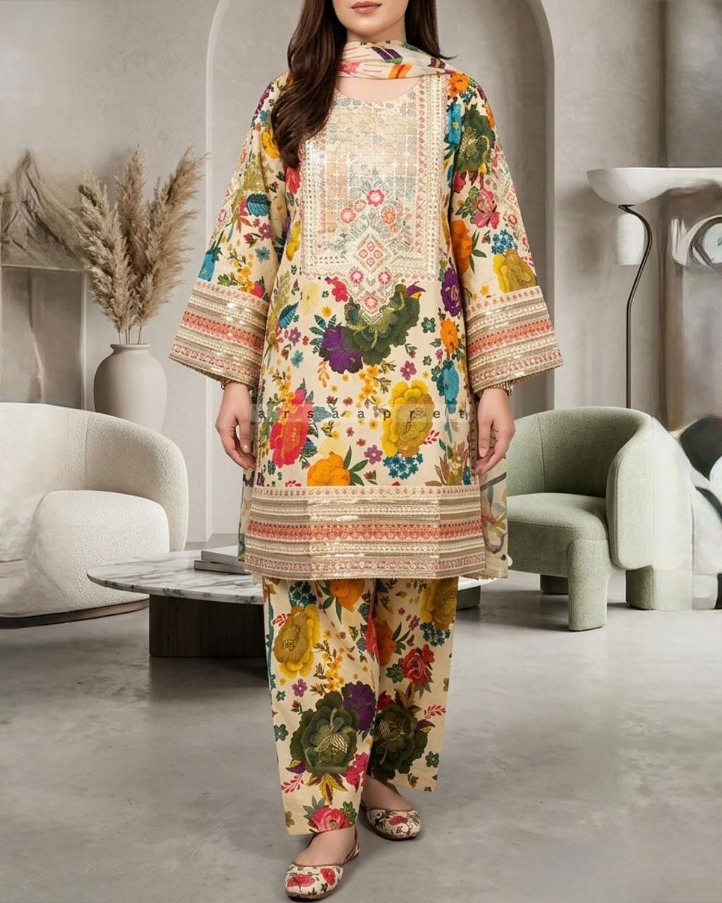 WOMEN'S 3PCS EMBROIDERED LAWN SUIT