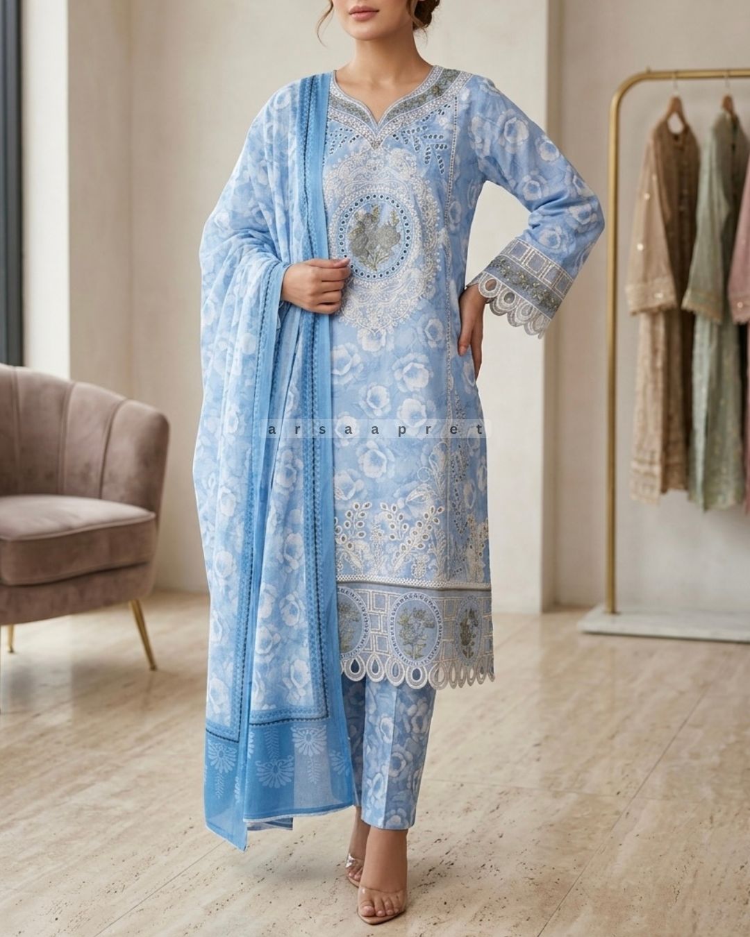 WOMEN'S 3PCS EMBROIDERED LAWN SUIT