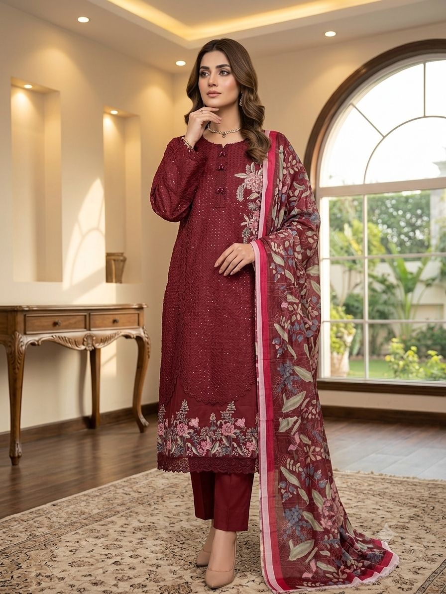 WOMEN'S 3PCS EMBROIDERED LAWN SUIT