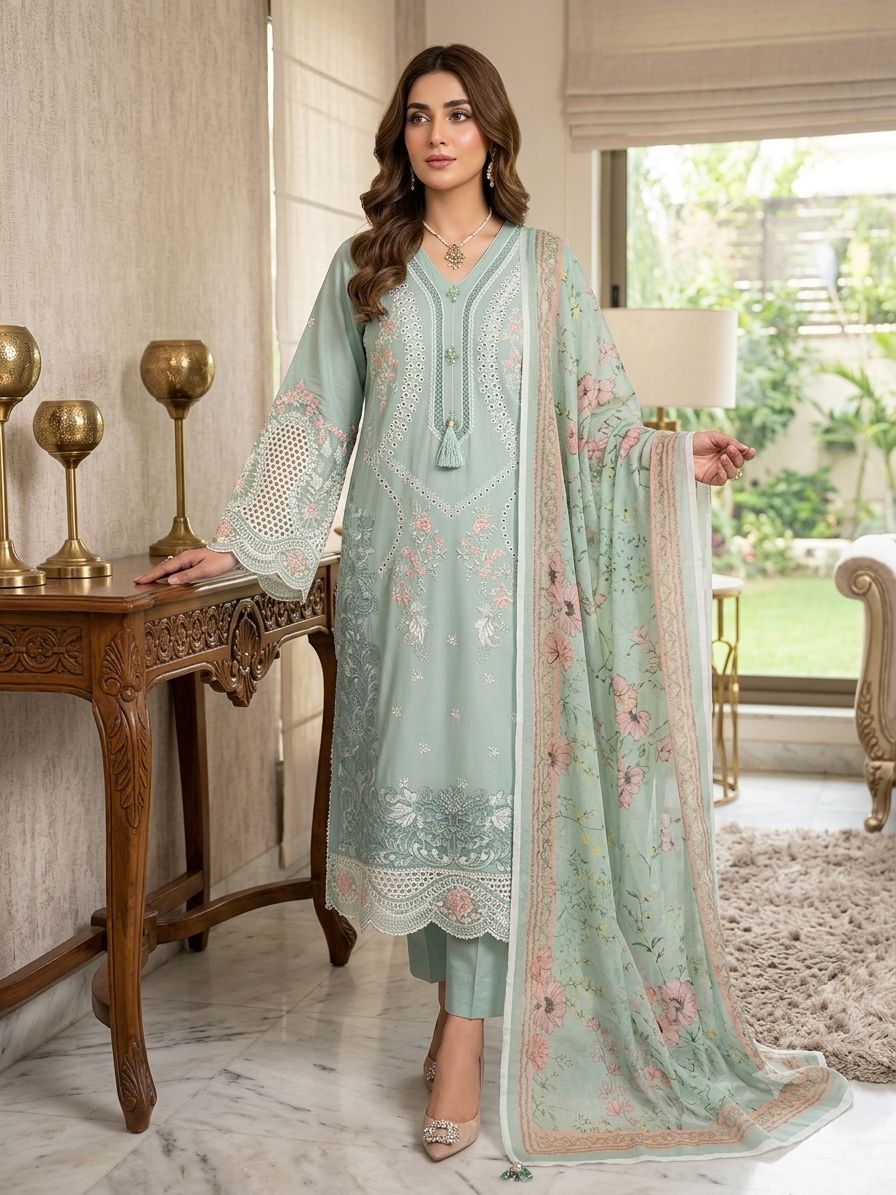 WOMEN'S 3PCS EMBROIDERED LAWN SUIT