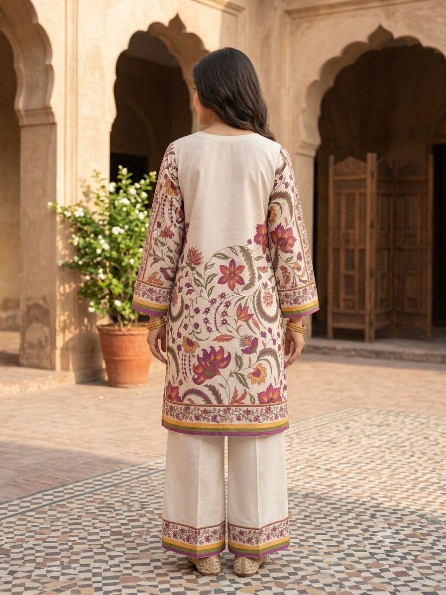 WOMEN'S FLOWER PRINTED LAWN 2 PCS SUIT